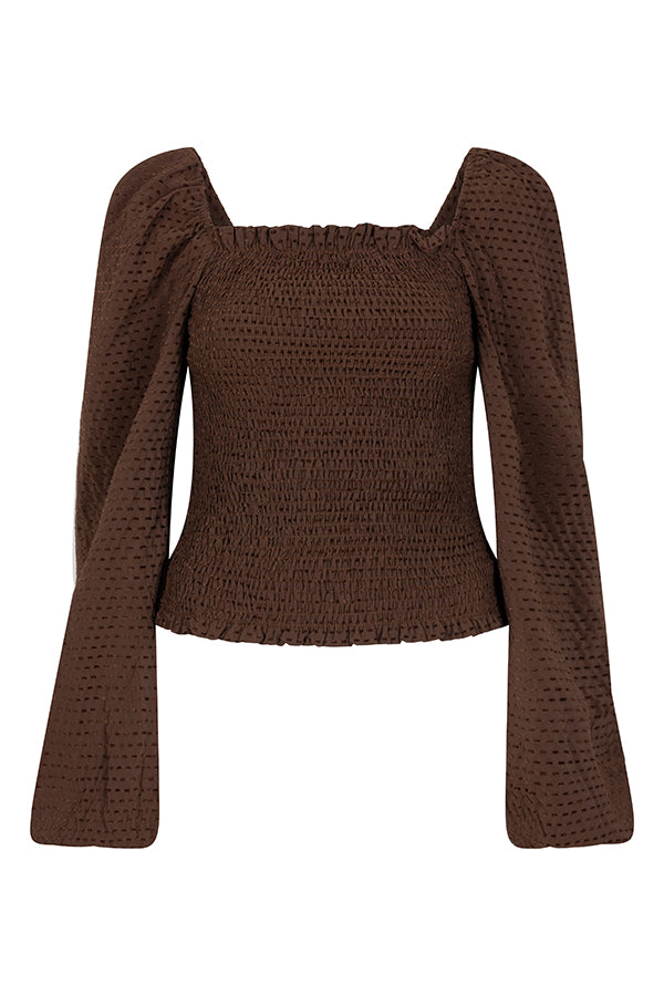 Lofty Manner - Blouse Samira - Smockdetails - Donker Bruin