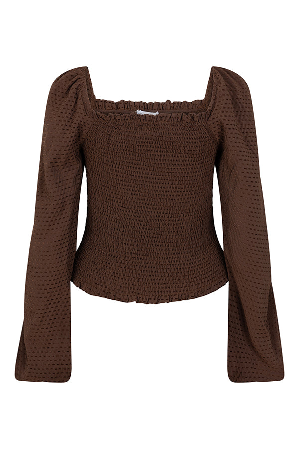 Lofty Manner - Blouse Samira - Smockdetails - Donker Bruin