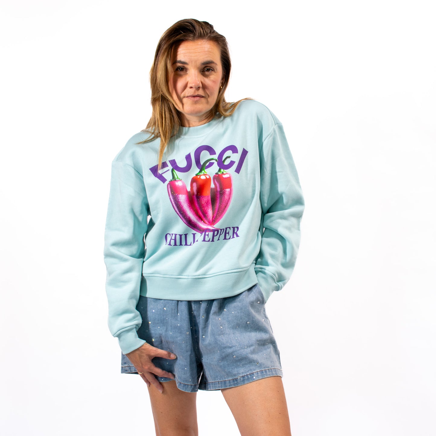 Curve Boxy Sweater Fucci Chili Peppers - Light Blue