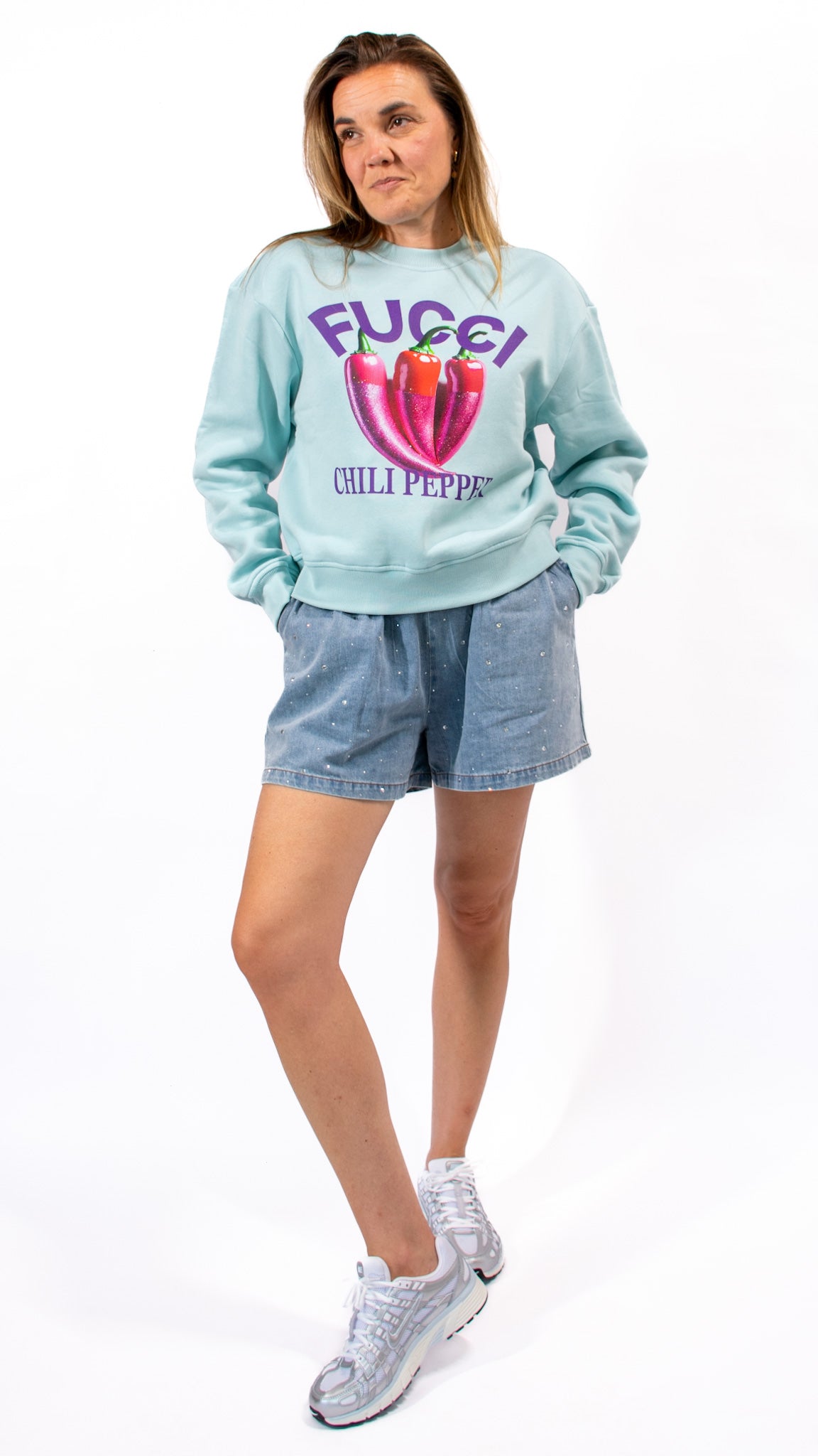 Curve Boxy Sweater Fucci Chili Peppers - Light Blue