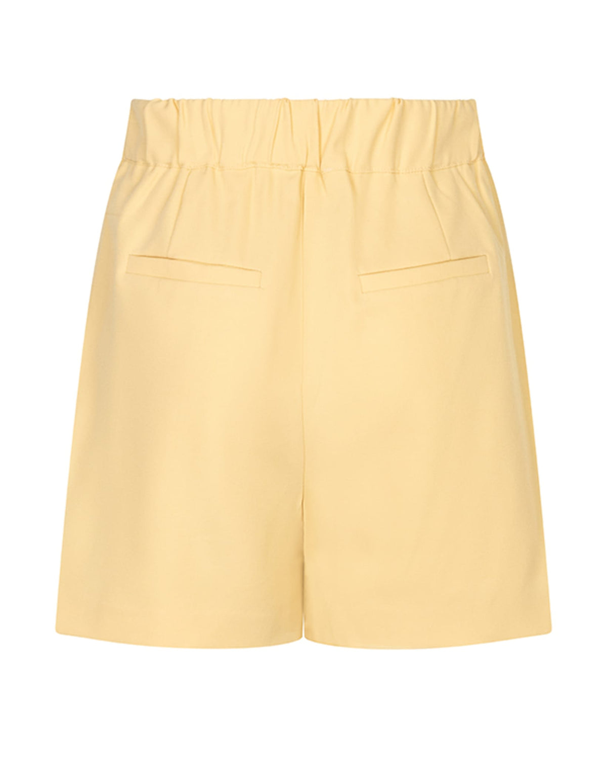 Back view of ShortChelseyRF36.1-ButterYellow_2 featuring an elastic waistband and two rear pockets.