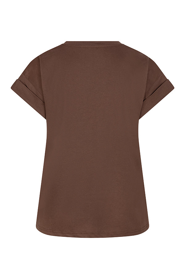 Lofty Manner - T-shirt Maysa - Ronde Hoge Hals- Bruin