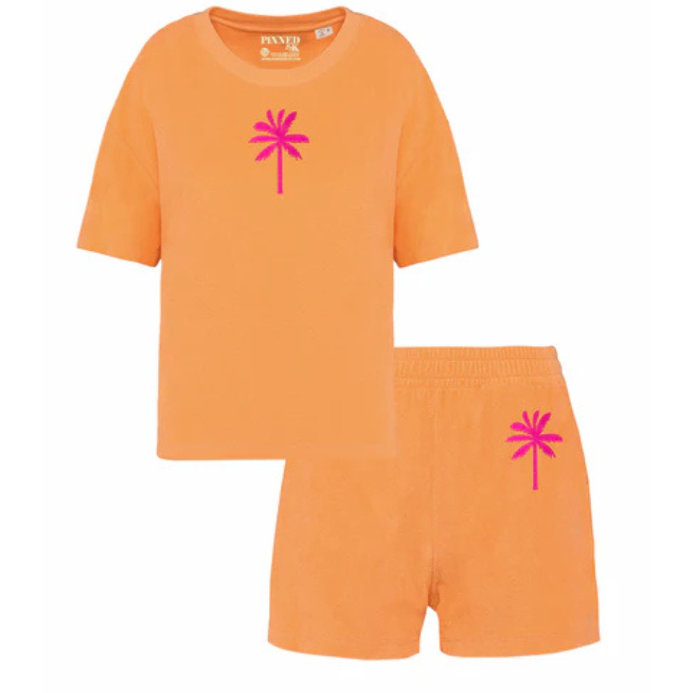 Badstof Set Palmtree Neon Pink Peach