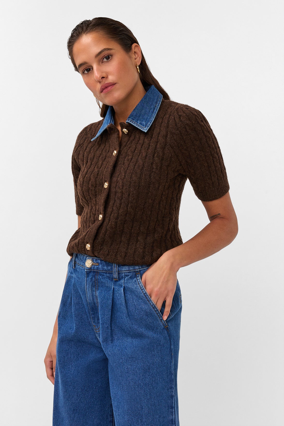 Amaya Amsterdam - Alou Knitwear - Removable Collar - Brown