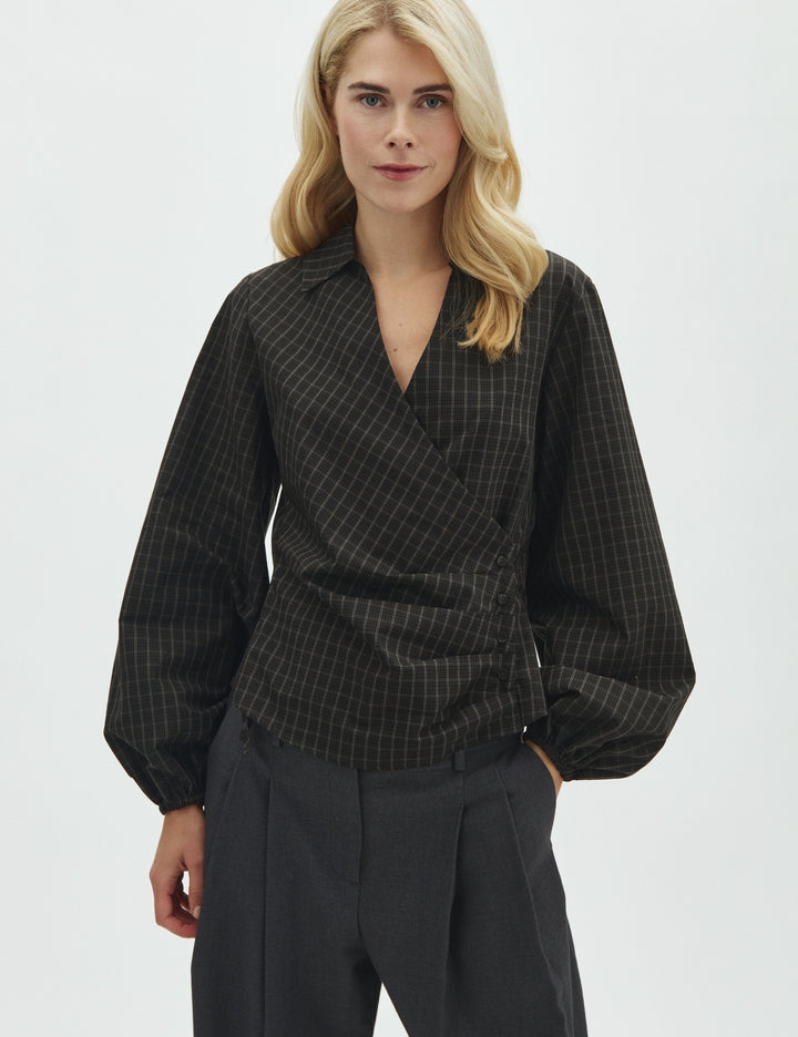 MBYM - Blouse Gerrida-M - Checked - Brown - Black