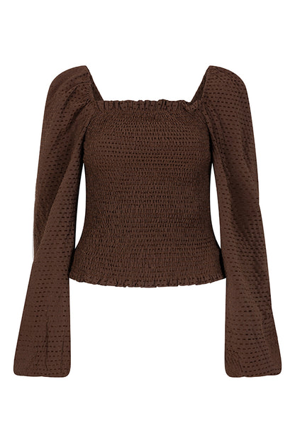 Lofty Manner - Blouse Samira - Smockdetails - Donker Bruin