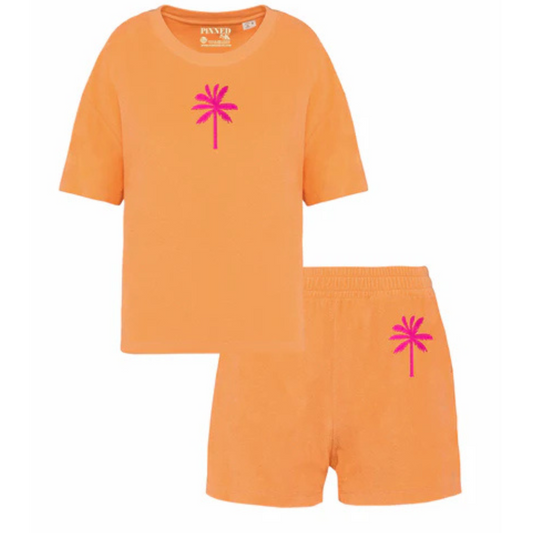 Badstof Set Palmtree Neon Pink Peach