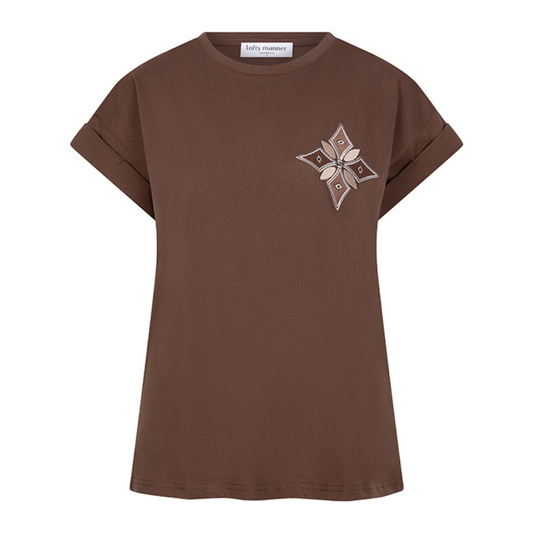 Lofty Manner - T-shirt Maysa - Ronde Hoge Hals- Bruin