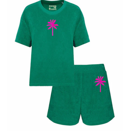 Badstof Set Palmtree Neon Pink Velvet