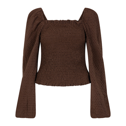 Lofty Manner - Blouse Samira - Smockdetails - Donker Bruin
