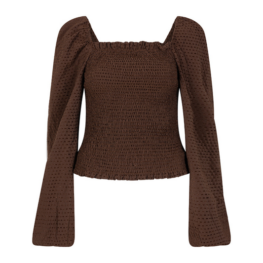 Lofty Manner - Blouse Samira - Smockdetails - Donker Bruin